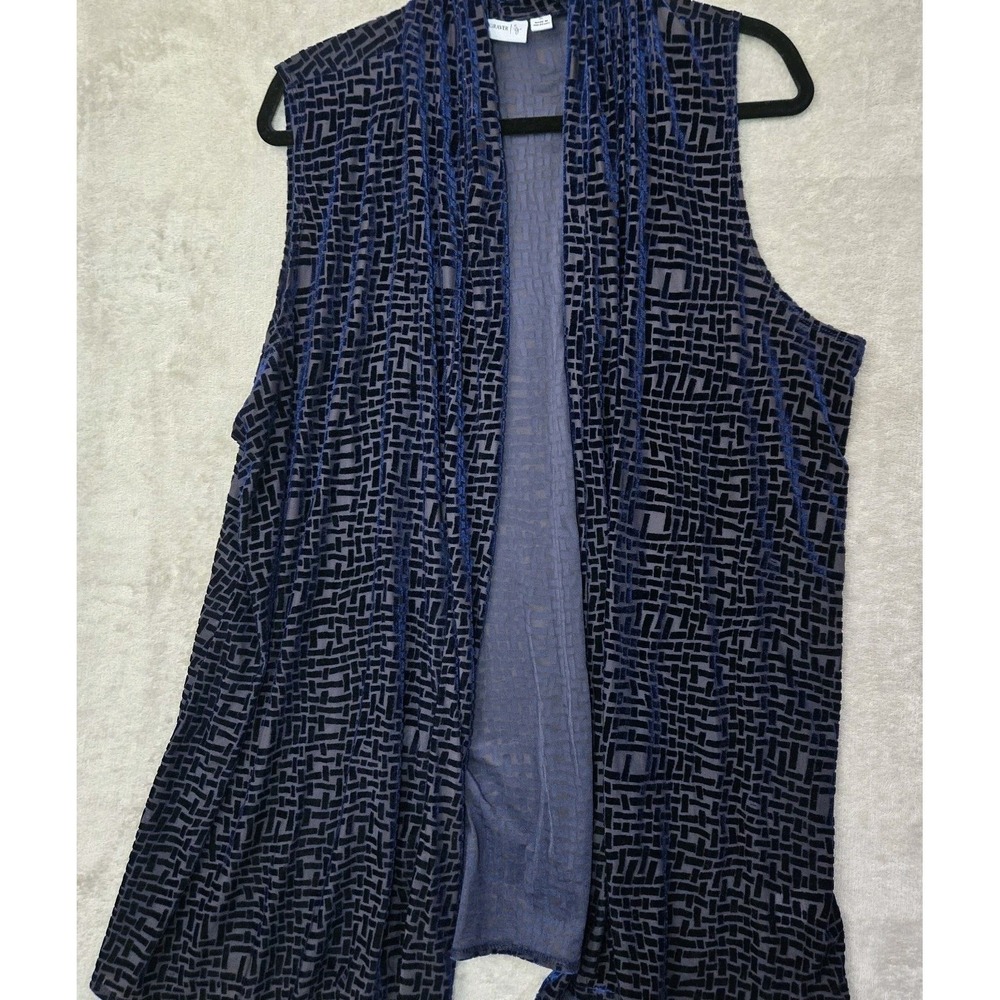 Susan‎ Graver Velvet Burnout Vest Womens 1X Blue Paisley Open Cardigan Capsule - Picture 2 of 8